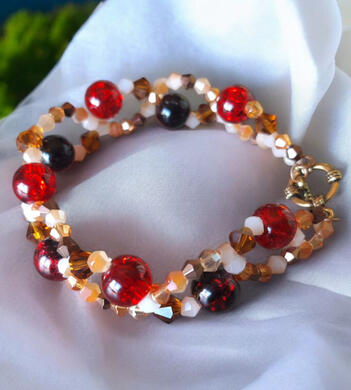 Handmade Cherry&Candy beaded bracelet from the Road Talismans collection in cherry red and warm gold tones